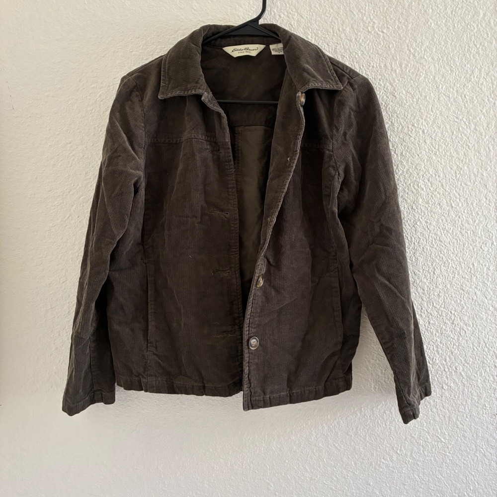 Vintage Eddie Bauer Corduroy Jacket Women Petite S Olive Green 90s Minimalist